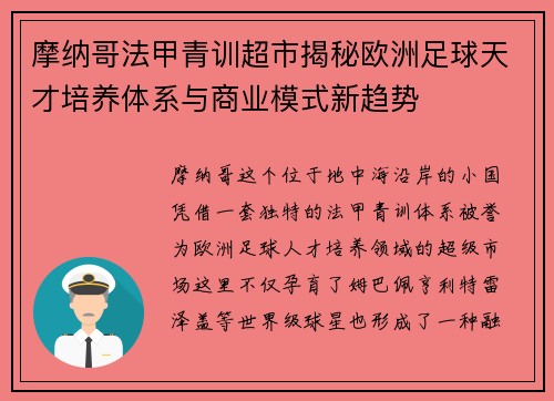 摩纳哥法甲青训超市揭秘欧洲足球天才培养体系与商业模式新趋势 摩纳哥法甲青训超市揭秘欧洲足球天才培养体系与商业模式新趋势